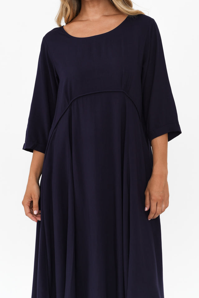 Zaelia Navy Sleeved Crescent Dress,Blonde model,alt text|model:Mollie image 7