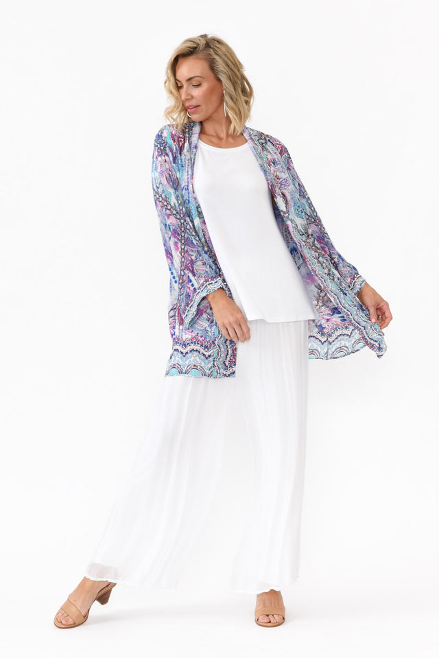 Zahara Blue Silk Short Kimono