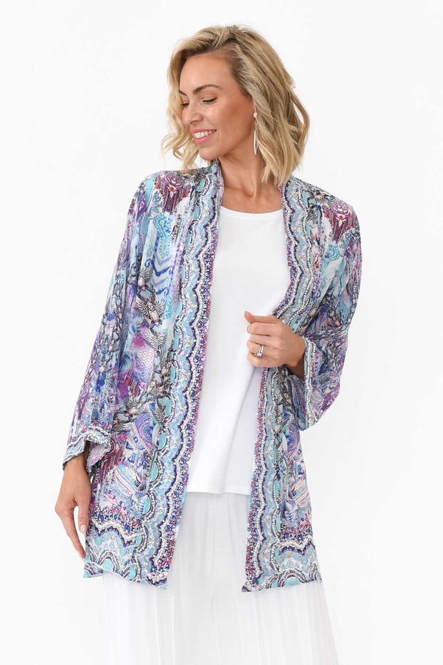 Zahara Blue Silk Short Kimono