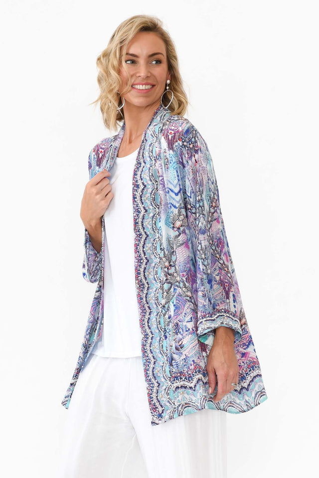 Zahara Blue Silk Short Kimono