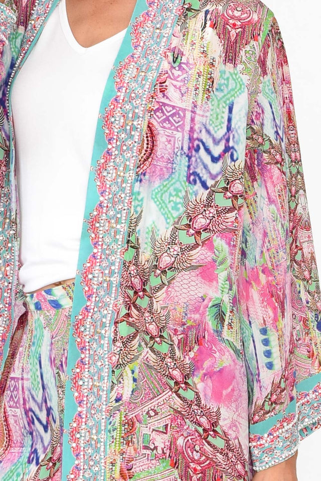 Zahara Pink Silk Short Kimono image 3