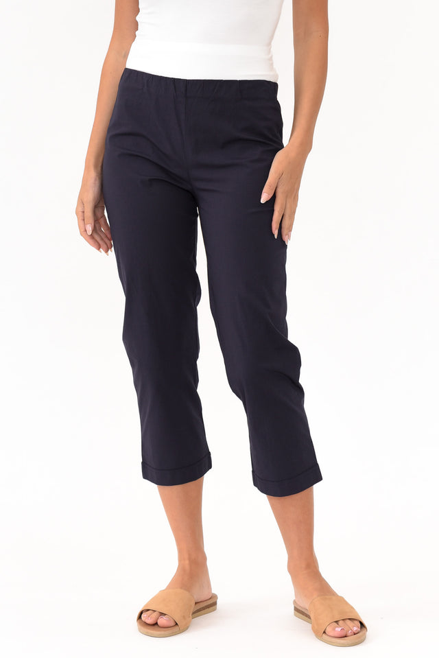 Zara Navy Cotton Cropped Stretch Pants