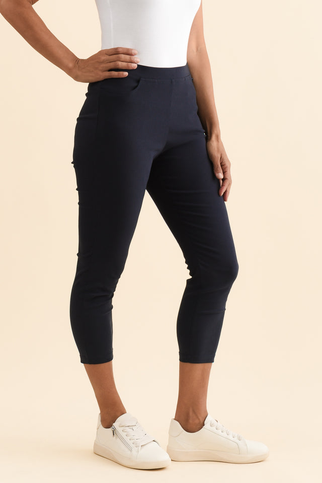 Zara Navy Stretch Cropped Pants,Brunette model,alt text|model:Cara image 3