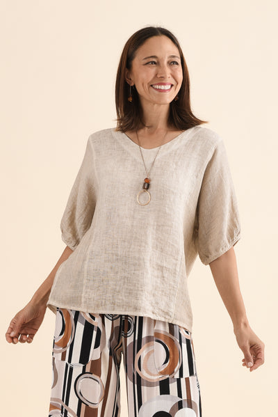 Ziola Beige Linen Cotton Top