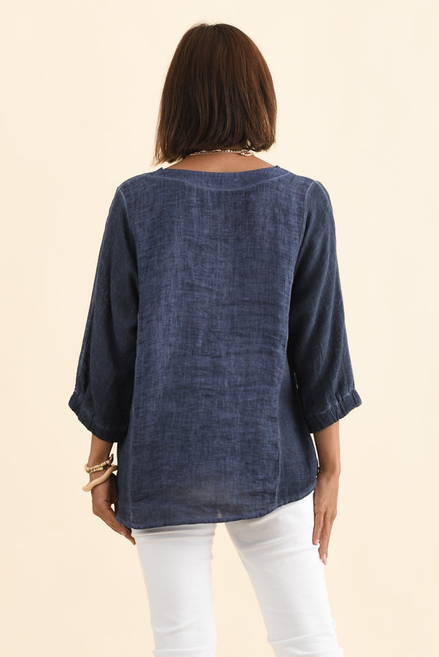 Ziola Blue Linen Cotton Top,Brunette model,alt text|model:Cara image 5