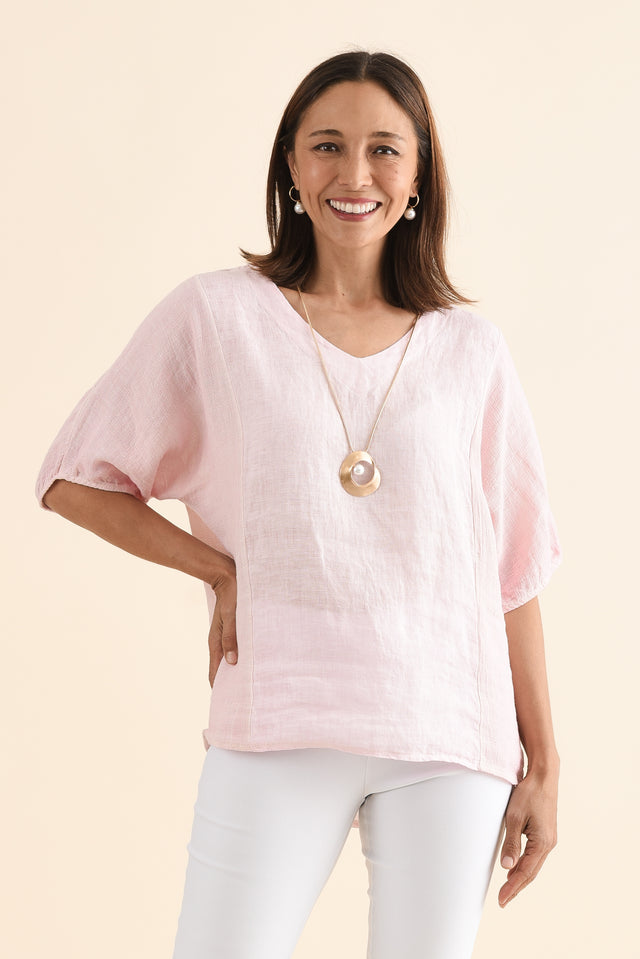 Ziola Blush Linen Cotton Top,Front,Brunette model,alt text|model:Cara