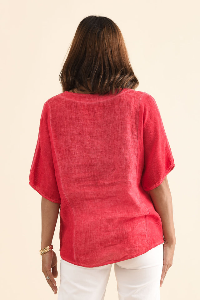 Ziola Red Linen Cotton Top,Back,Brunette model,alt text|model:Cara image 4