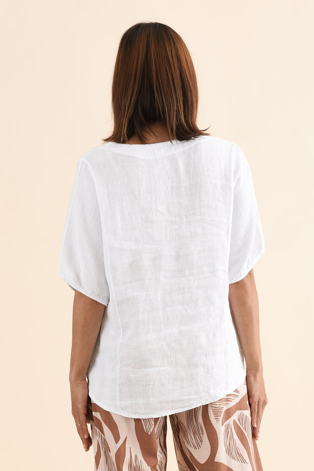 Ziola White Linen Cotton Top,Back,Brunette model,alt text|model:Cara image 5