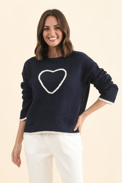 Zoe Navy Heart Knit Jumper