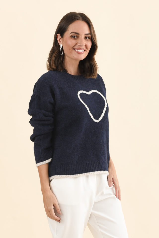Zoe Navy Heart Knit Jumper,Brunette model,alt text|model:MJ image 4