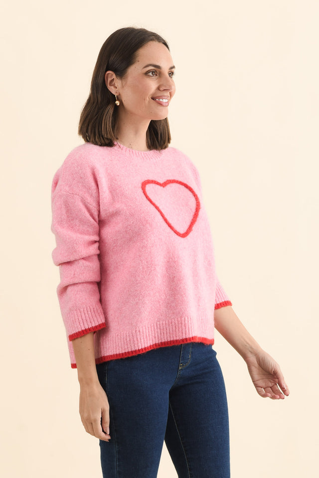 Zoe Pink Heart Knit Jumper,Brunette model,alt text|model:MJ image 4