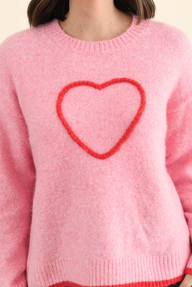 Zoe Pink Heart Knit Jumper,Brunette model,alt text|model:MJ image 6