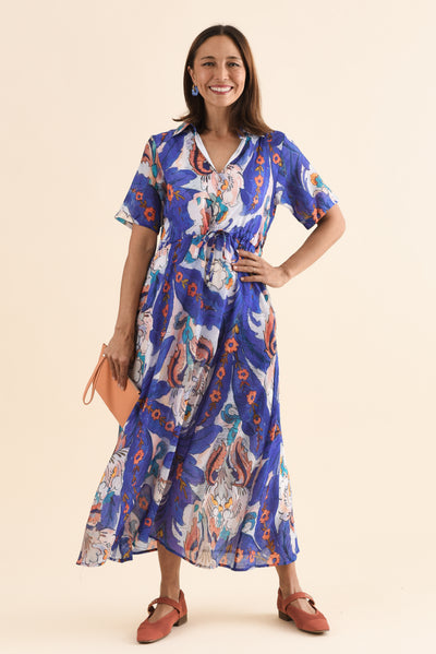 Zoya Blue Garden Pocket Tie Dress