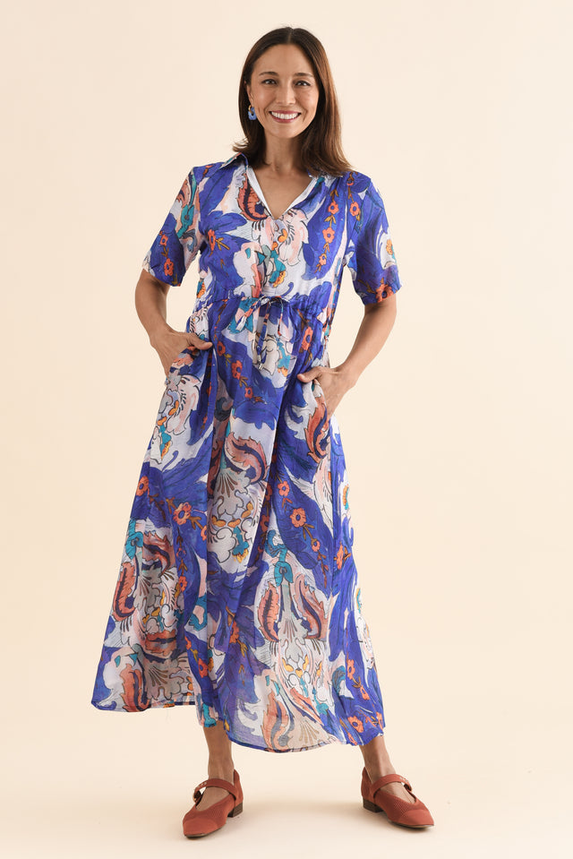 Zoya Blue Garden Pocket Tie Dress,Full Body,Brunette model,alt text|model:Cara image 6