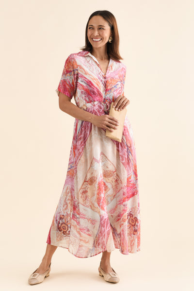 Zoya Pink Abstract Pocket Tie Dress