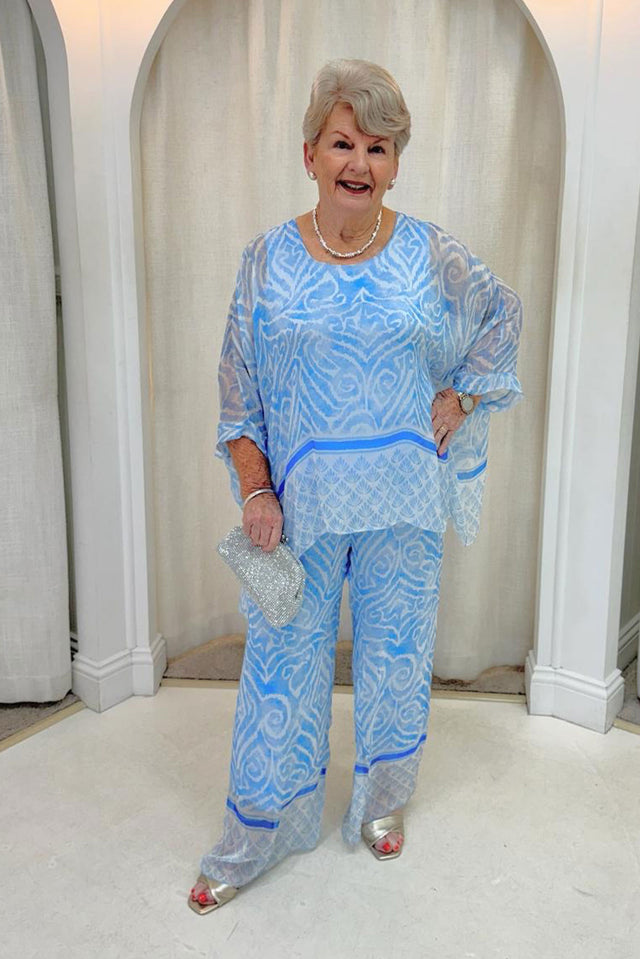 Trevino Blue Swirl Silk Overlay Top image 8