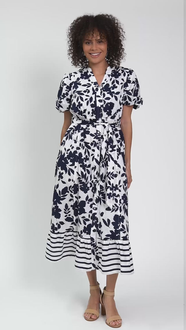 Carney Navy Floral Cotton Tiered Dress thumbnail 2