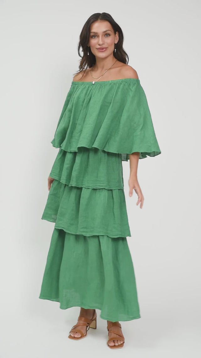 Verone Green Linen Ruffle Dress thumbnail 2