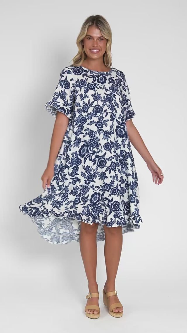 Preciosa Navy Floral Linen Dress thumbnail 2