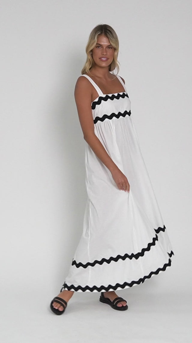 Perko White Trim Cotton Midi Dress thumbnail 2