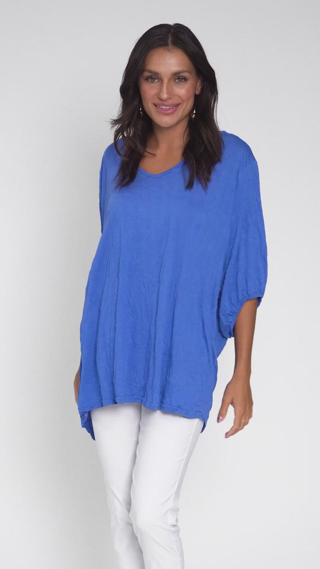 Agnes Cobalt Crinkle Cotton Hi Lo Top thumbnail 2