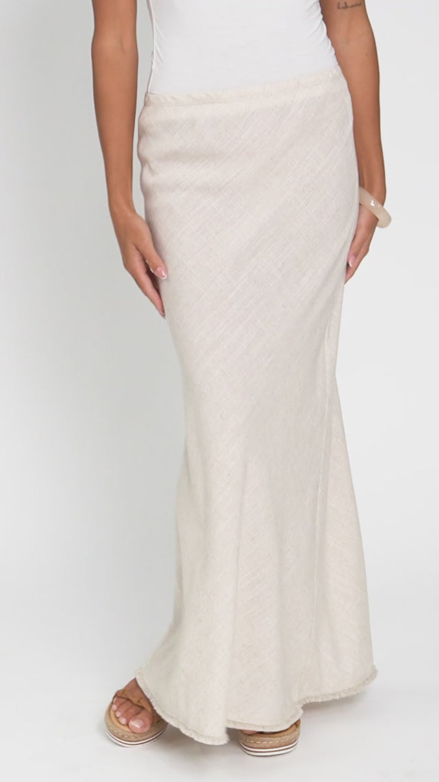 Casslyn Beige Linen Blend Maxi Skirt thumbnail 2