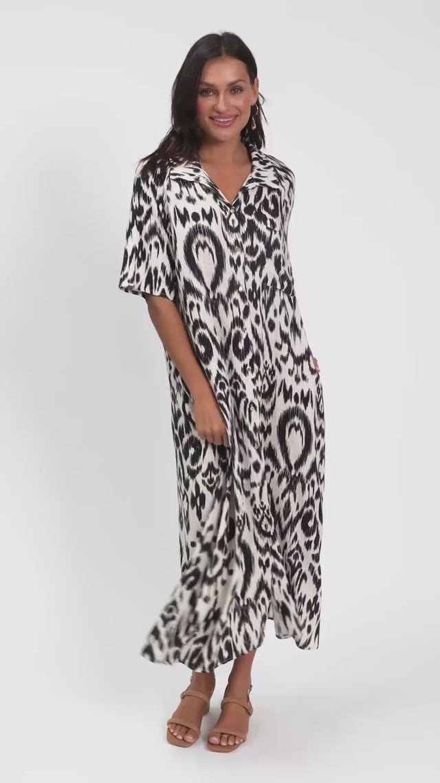 Paradise Brown Abstract Animal Shirt Dress thumbnail 3