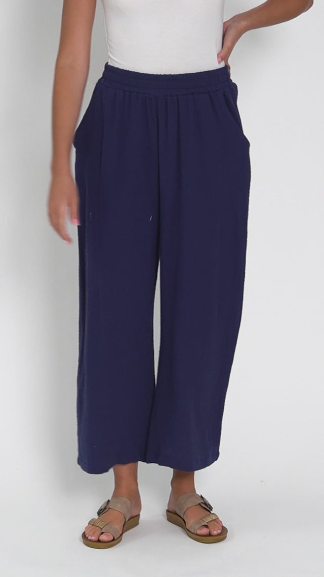 Indila Navy Cotton Pants thumbnail 2