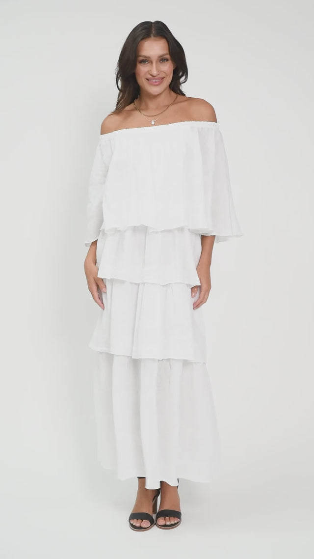 Verone White Linen Ruffle Dress thumbnail 2