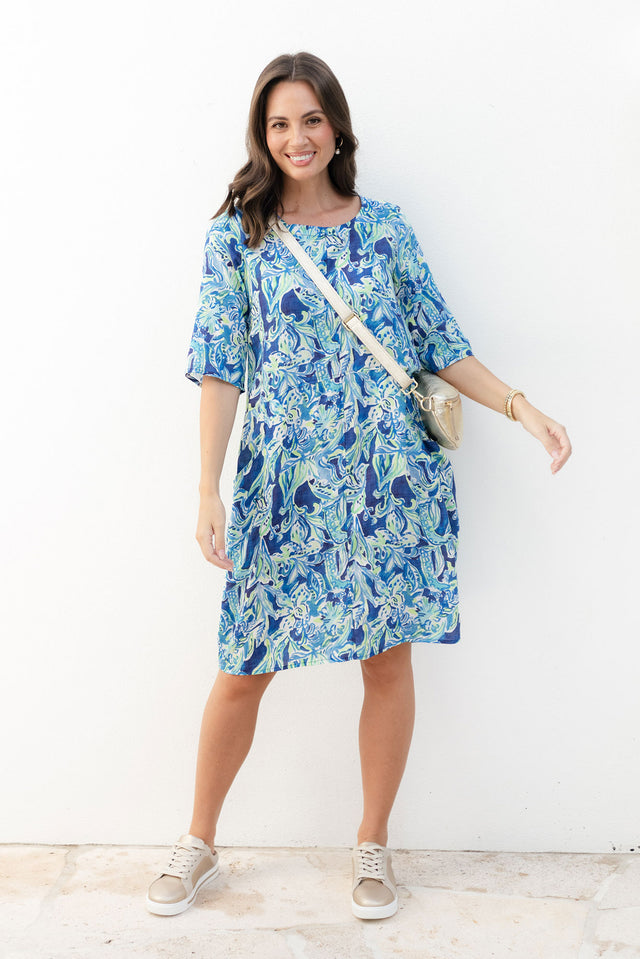 Lilibet Blue Abstract Cotton Pocket Dress