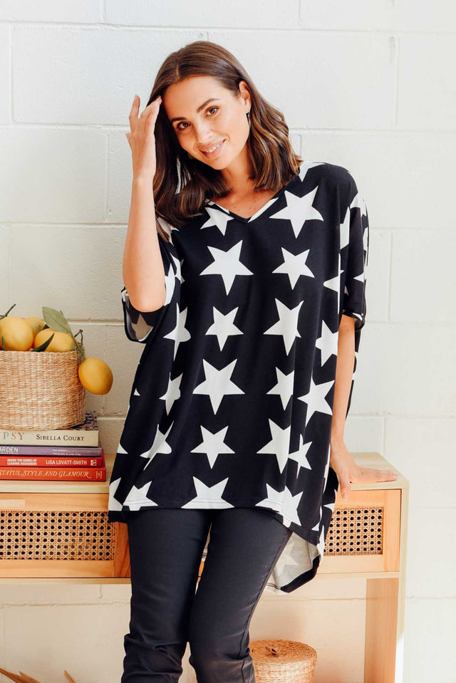 Aaron Navy Star Knit Drape Top