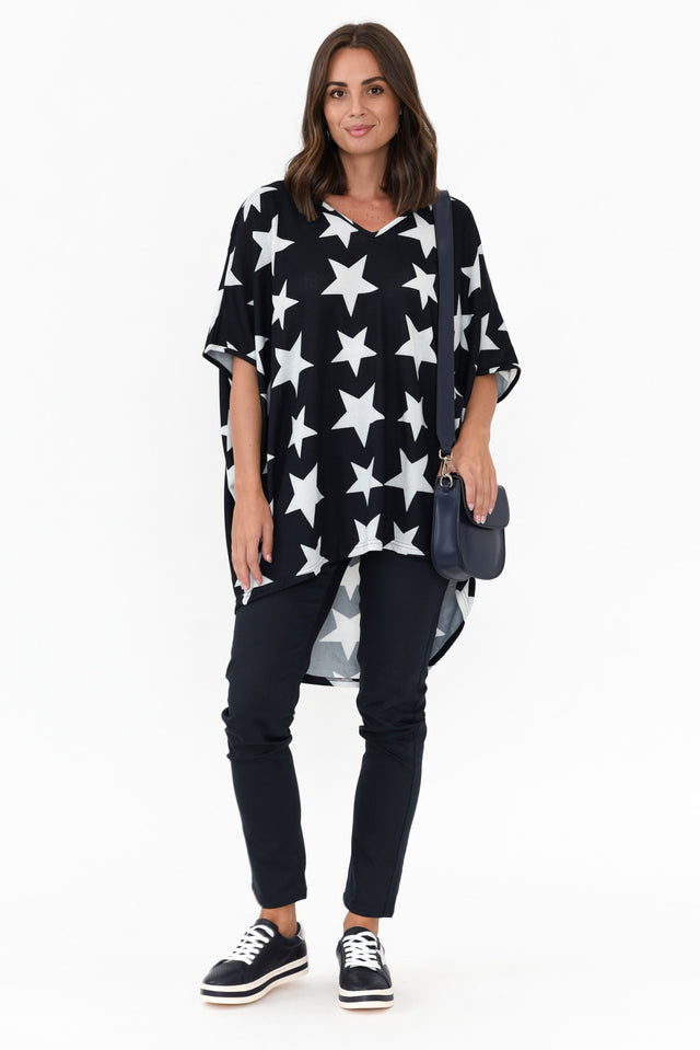 Aaron Navy Star Knit Drape Top