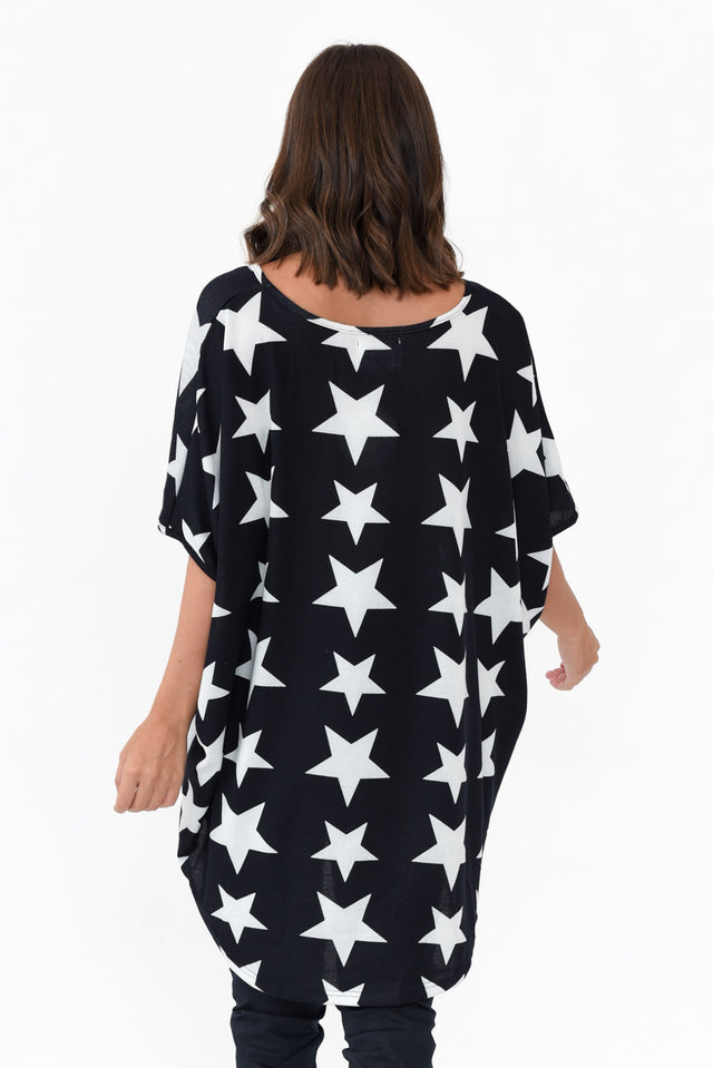 Aaron Navy Star Knit Drape Top