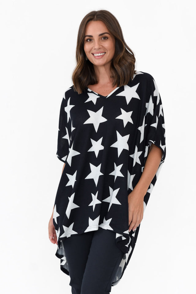 Aaron Navy Star Knit Drape Top