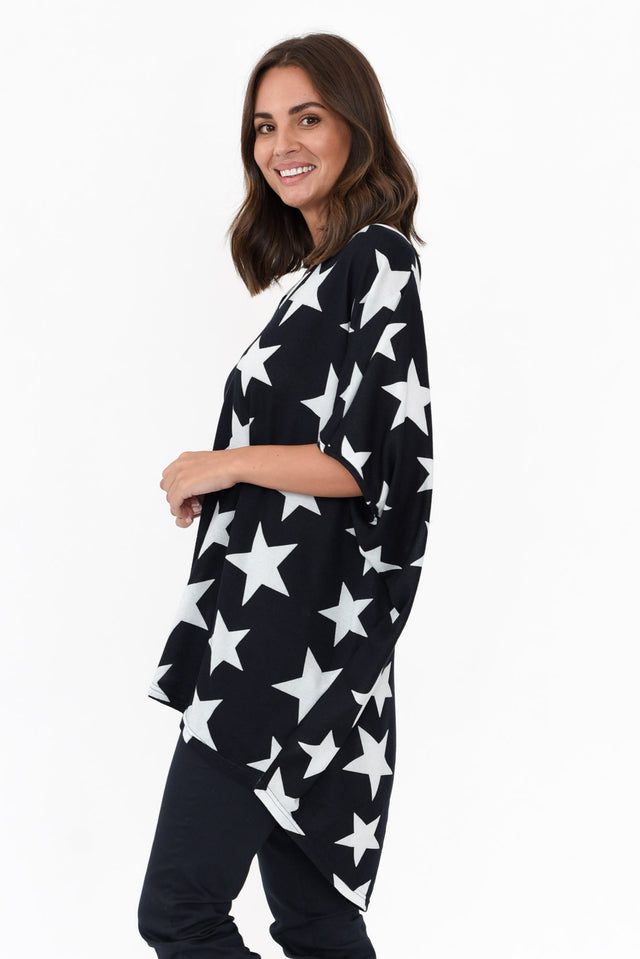 Aaron Navy Star Knit Drape Top