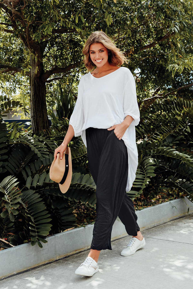 Agnes White Crinkle Cotton Hi Lo Top