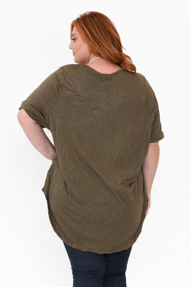 Agnes Khaki Crinkle Cotton Hi Lo Top