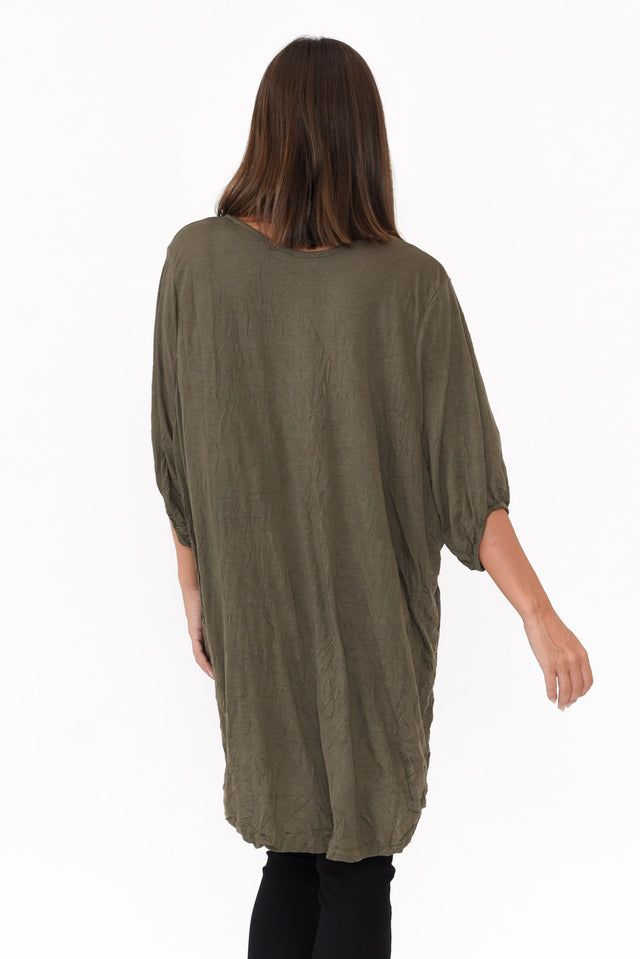 Agnes Khaki Crinkle Cotton Hi Lo Top