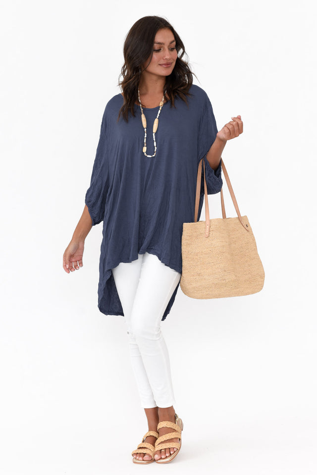 Agnes Blue Crinkle Cotton Hi Lo Top