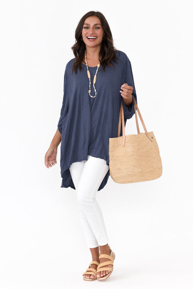 Agnes Blue Crinkle Cotton Hi Lo Top