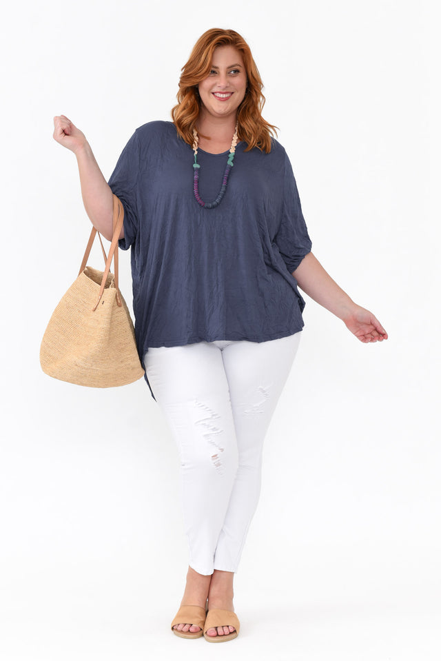 Agnes Blue Crinkle Cotton Hi Lo Top