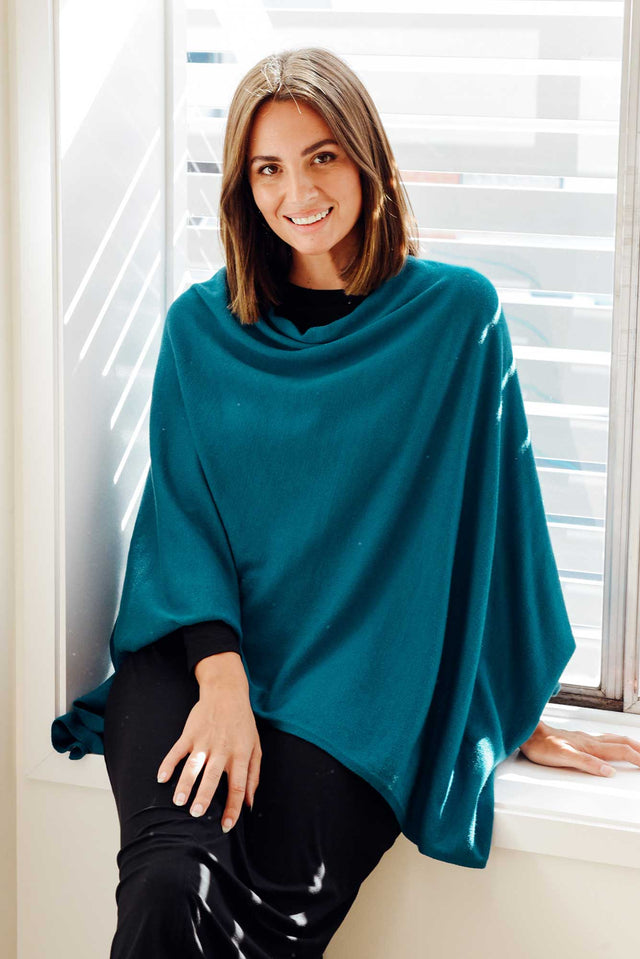 Amy Teal Wool Blend Poncho image 1
