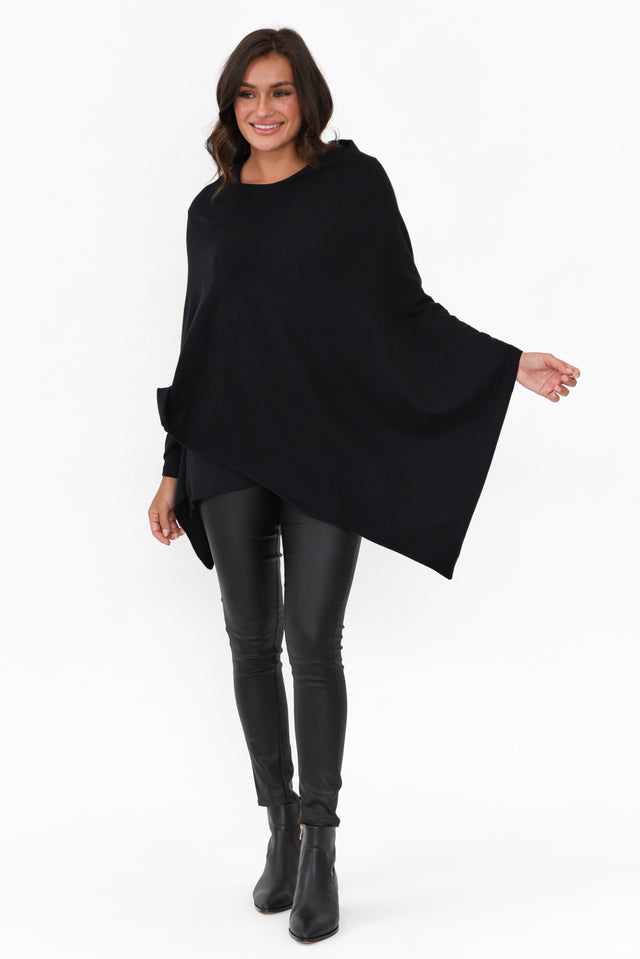 Amy Black Wool Blend Poncho