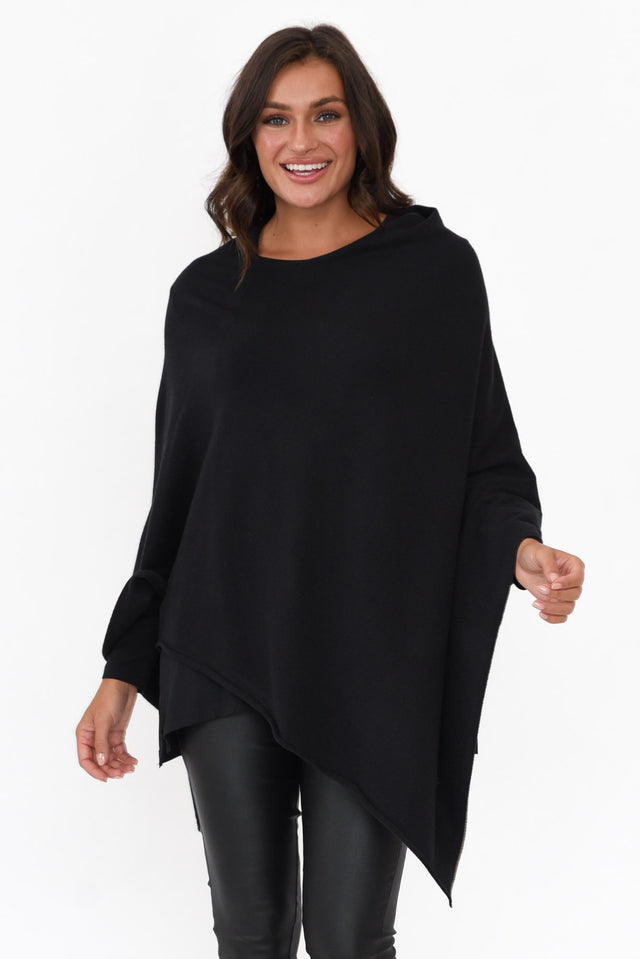 Amy Black Wool Blend Poncho
