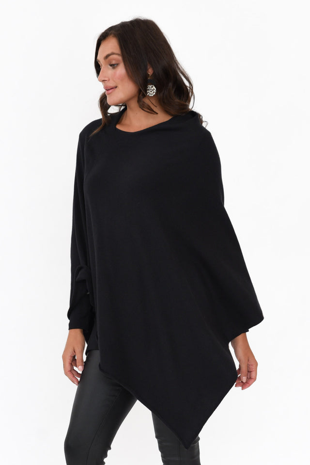 Amy Black Wool Blend Poncho