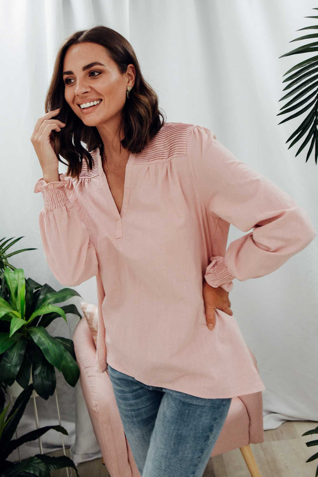 April Blush Cotton V Neck Top