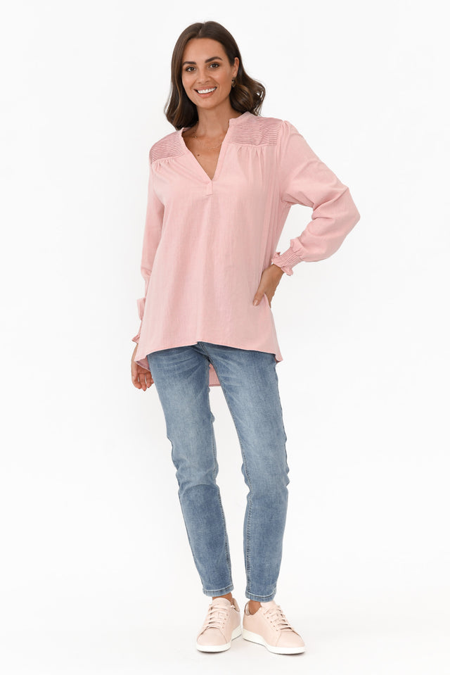 April Blush Cotton V Neck Top