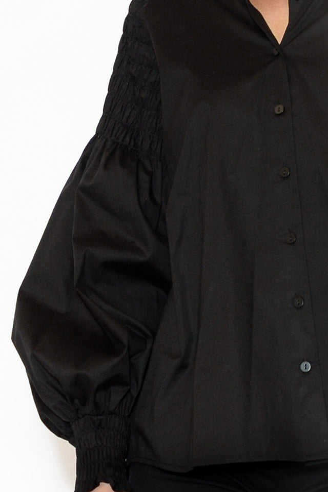 Arlo Black Shirred Cotton Shirt