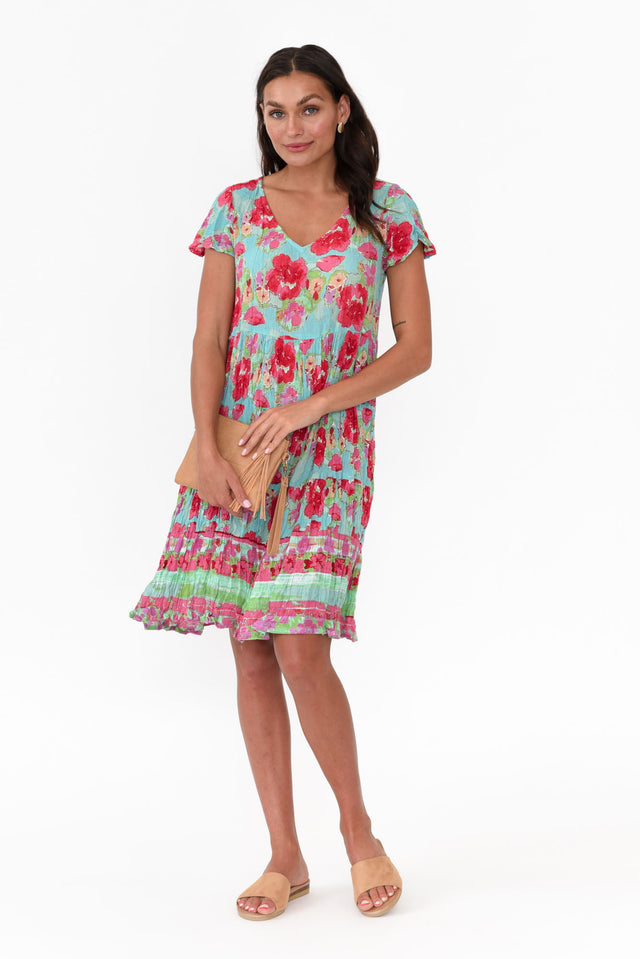 Azalea Blue Rose Crinkle Dress