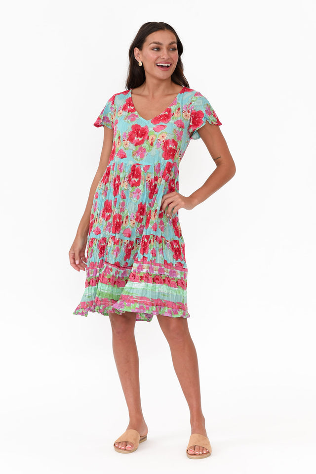 Azalea Blue Rose Crinkle Dress